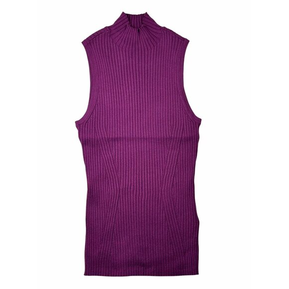 Madewell Ribbed Mock‑Neck Sweater Tank Small Purple Minimalist Office NWOT - Picture 2 of 9